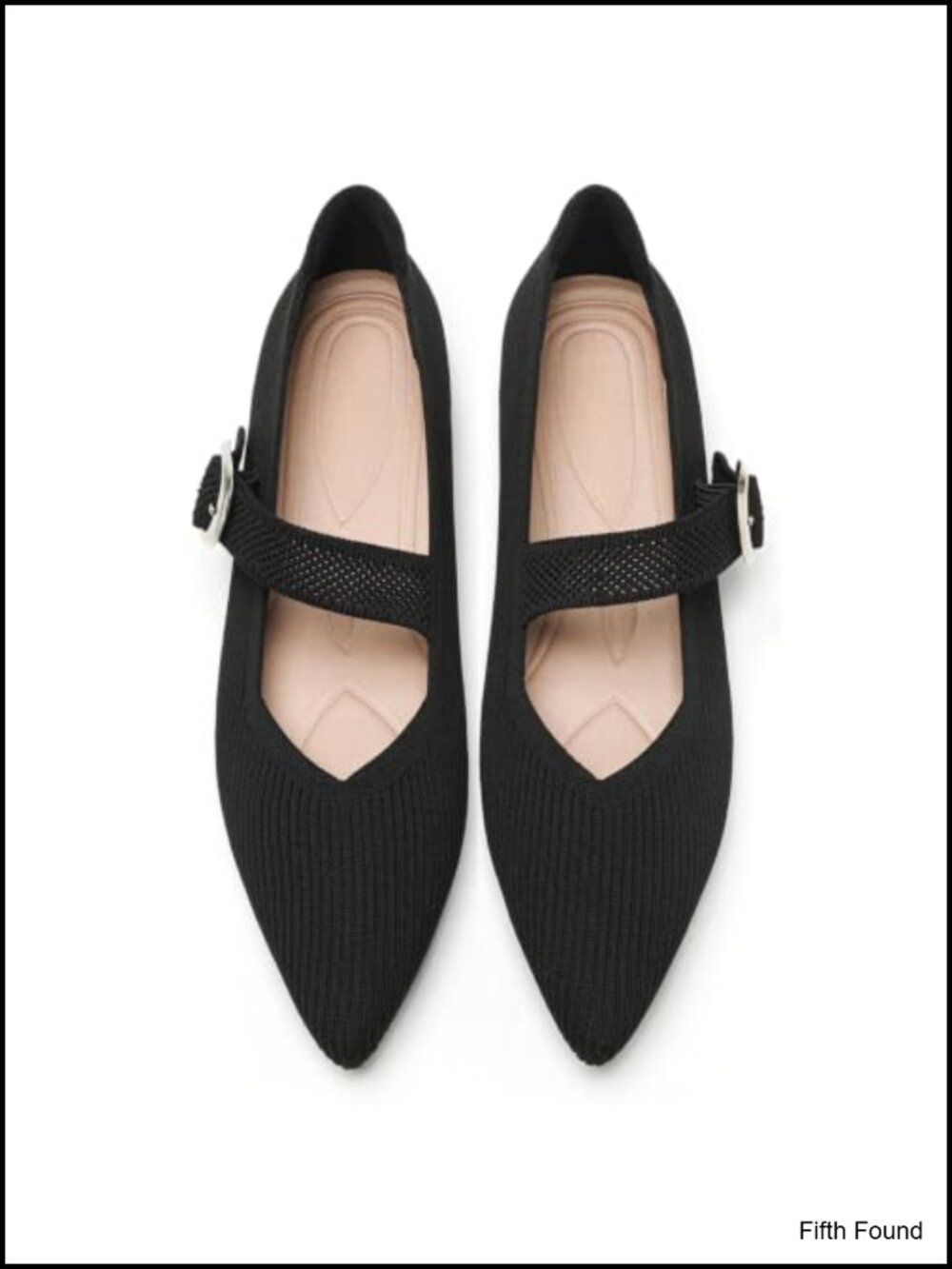 Women's Pointed Toe Knit Ballet Flats Mary Jane Buckle Strap Memory Foam